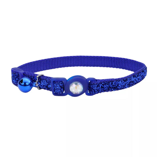 Coastal Pet Products Safe Cat Jeweled Buckle Adjustable Breakaway Cat Collar with Glitter Overlay (Blue 3/8 X 8-12)