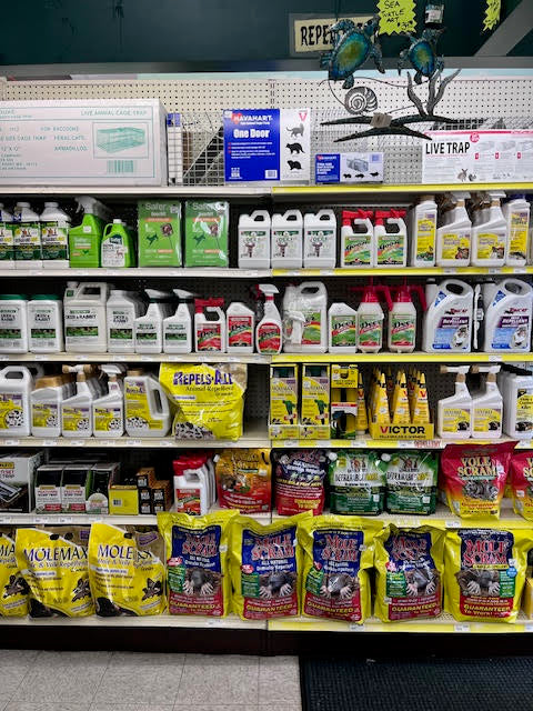 Wide selection of lawn and garden supplies at Chick's Southold Agway, including fertilizers, soil, and gardening tools.