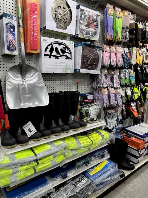 Wide selection of lawn and garden supplies at Chick's Southold Agway, including fertilizers, soil, and gardening tools.