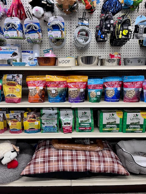 Wide selection of pet supplies at Chick's Southold Agway, including food, treats, and accessories for cats, dogs, and small animals.