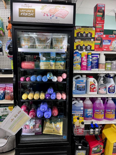 Wide selection of pet supplies at Chick's Southold Agway, including food, treats, and accessories for cats, dogs, and small animals.