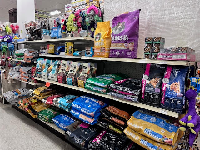 Wide selection of pet supplies at Chick's Southold Agway, including food, treats, and accessories for cats, dogs, and small animals.