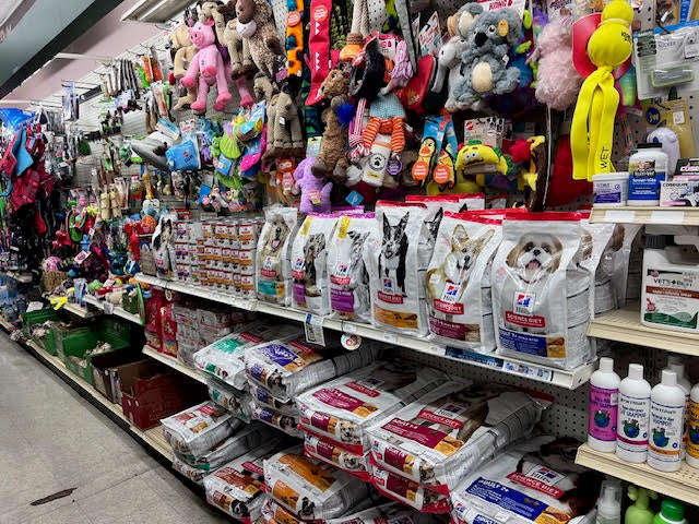 Wide selection of pet supplies at Chick's Southold Agway, including food, treats, and accessories for cats, dogs, and small animals.