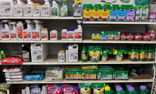 Wide selection of lawn and garden supplies at Chick's Southold Agway, including fertilizers, soil, and gardening tools.