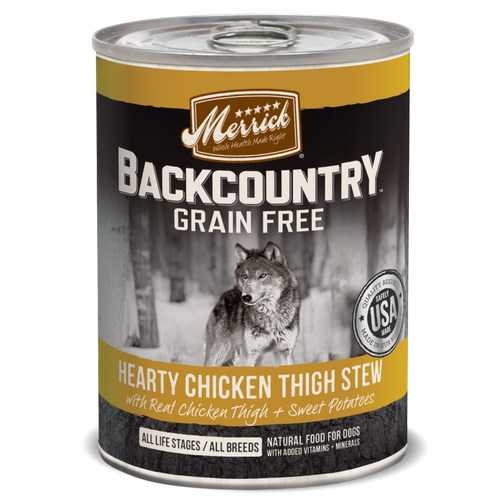 Merrick Backcountry Grain Free Hearty Chicken Thigh Stew Canned Dog Food