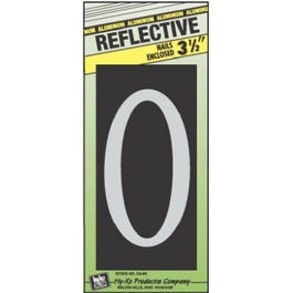 House Address Number "0", Reflective Aluminum, 3.5-In. On 5-In. Black Panel