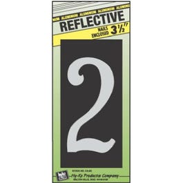 House Address Number "2", Reflective Aluminum, 3.5-In. On 5-In. Black Panel