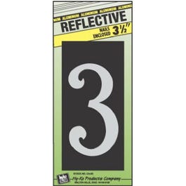 House Address Number "3", Reflective Aluminum, 3.5-In. On 5-In. Black Panel