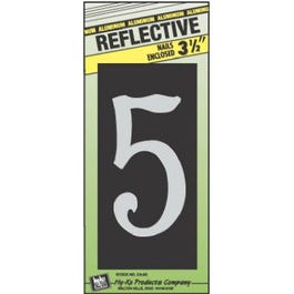 House Address Number "5", Reflective Aluminum, 3.5-In. On 5-In. Black Panel