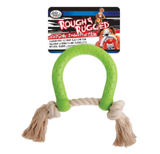Four Paws Rough & Rugged Horseshoe Dog Toy with Rope (Horseshoe with Rope)